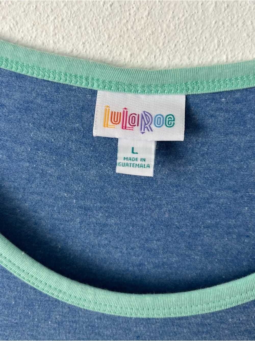 LuLaRoe Ana Maxi Dress  Boho Blue Heather with Mint Trim Short Sleeves Size L - Picture 5 of 15